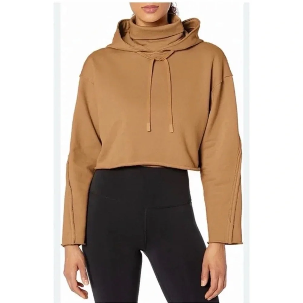 ALO Effortless Crop Hoodie With Turtleneck In Camel